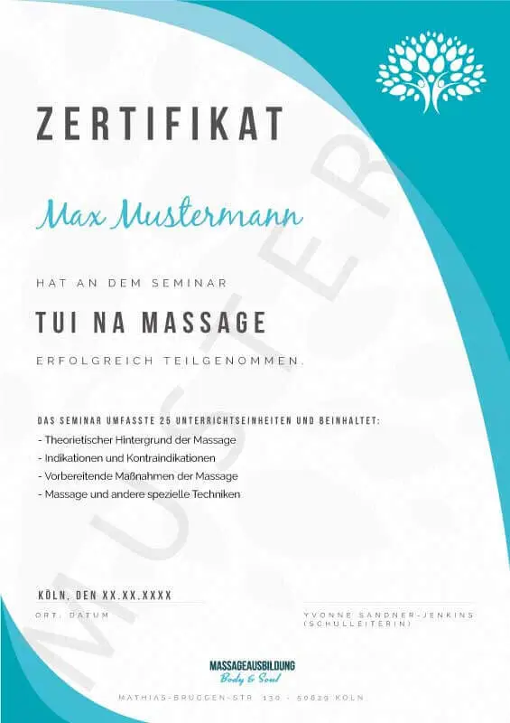Nach bestandener Ausbildung erhalten Sie Ihren Befähigungsnachweis der Tui Na An mo in Form eines Zertifikates.